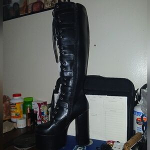 Black Platform Lace-Up Boots